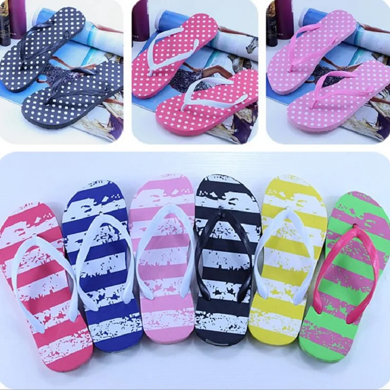 Женские пляжные сланцы в полоску с принтом в горошек; домашние сандалии на плоской платформе; летняя обувь для ванной; тапочки для девочек