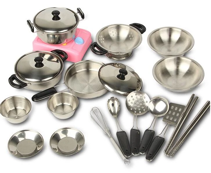 18 adet paslanmaz celik minyatur mutfak esyalari seti cocuk oyun evi pisirme gida araclari icin oyuncak pretend cocuk oyuncagi kitchen toys aliexpress