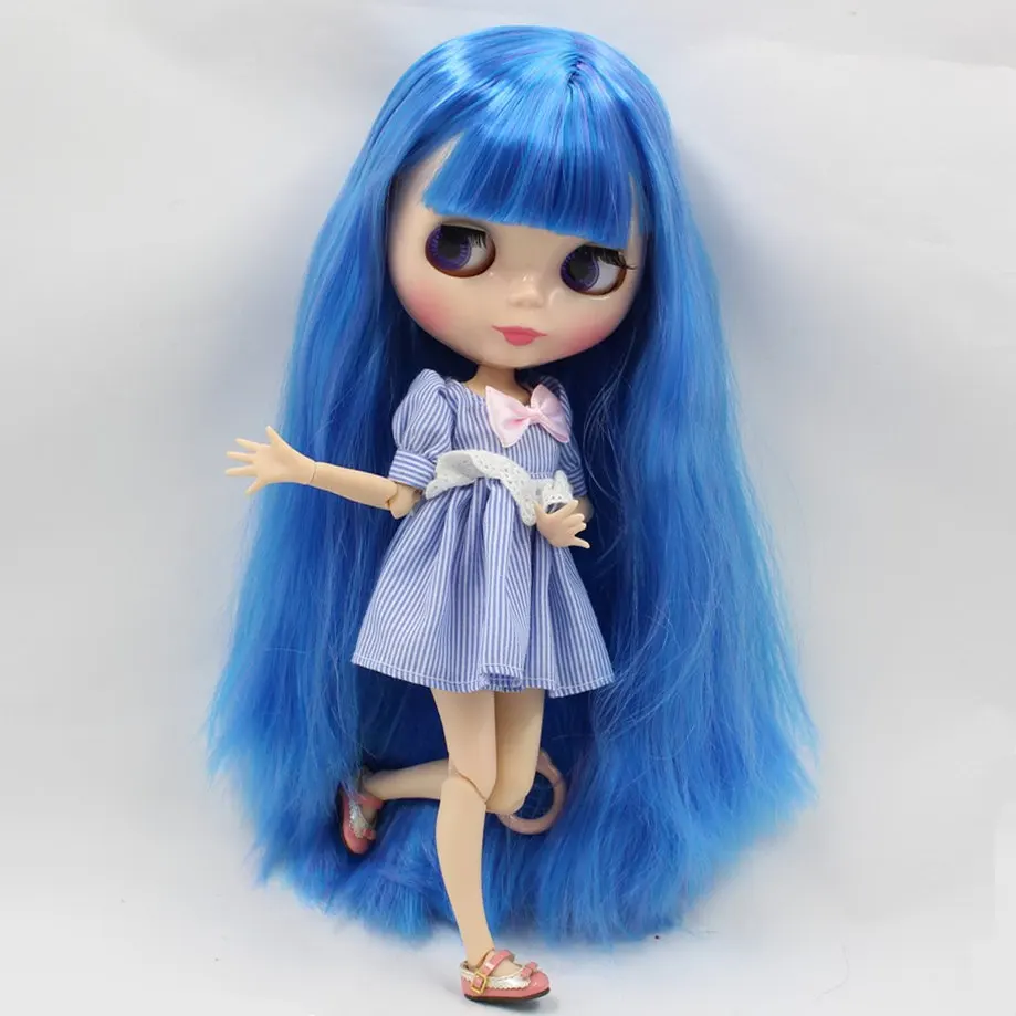 Fortune Days Nude Blyth Кукла № 7216/6208 синий микс фиолетовые волосы с челкой соединение тела телесного цвета кожи завод Blyth