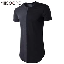 Летняя длинная футболка мужская цветная комбинированная с коротким рукавом хлопковая Футболка с круглым вырезом тонкий мужской пуловер Повседневная футболка уличный стиль