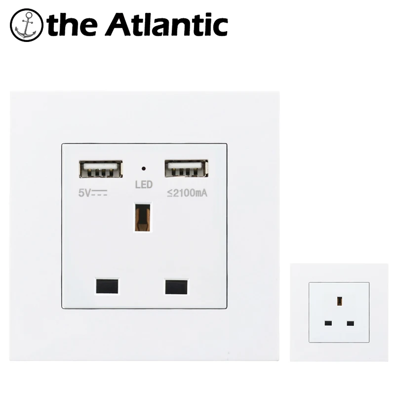 

UK Standard Dual USB Outlet Port 5V 2.1A Wall Charger Adapter LED Indicator 13A Socket Power Outlet PC Plastic Panel