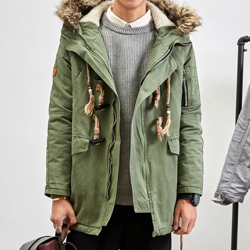 The new winter coat male Japanese hooded long section of Korean youth leisure fur coat cotton coat thick