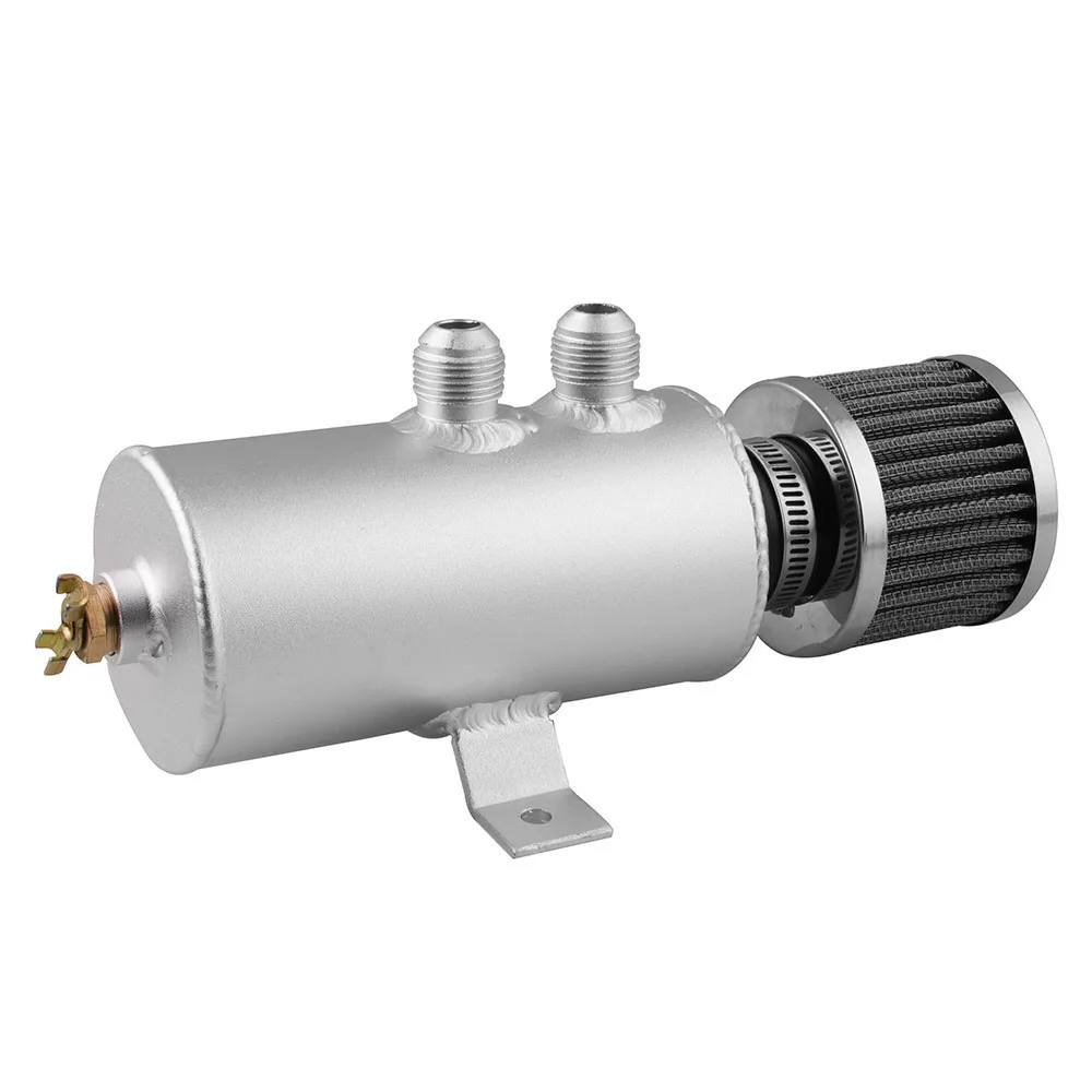 

new practical Aluminium Baffled Engine Oil Catch Can Tank 2x AN10 Dual Port Breather Filter