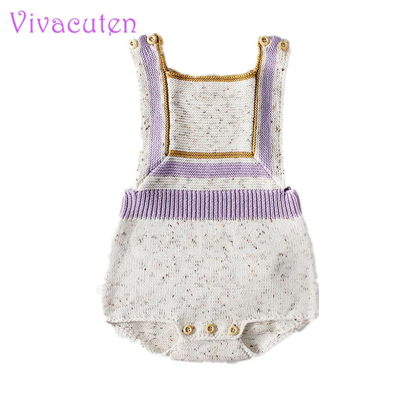 

2018 spring autumn Baby Knitted Rompers purple color Cotton Sleeveless Girls Boys hand made Patchwork Jumpsuits Kids Clothes
