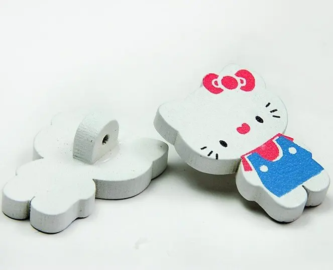 200 шт. 24 мм x 18mm Дерево рисунок «Hello Kitty» деревянные пуговицы со стойками, D25