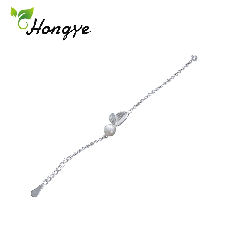 Hongye 925 Серебряный браслет женский очаровательный браслет ювелирное изделие жемчужный кулон в виде листа браслет на цепочке женские ювелирные изделия с жемчугом подарки Прямая поставка - Цвет камня: show as picture