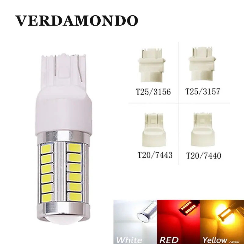 

1 Pc T20 T25 7440 7443 3156 3157 33 SMD 5730 5630 LED Car Turn Signal Bulb Brake Light Reverse Lamp White Yellow Red DC 12V
