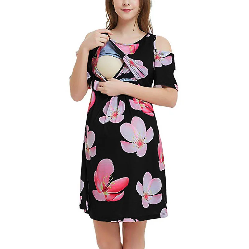 

Floral Print Nursing Maternity Dresses For Pregnant Women Clothes Feeding Vestido Maternity Breastfeeding Female Pregnancy Dress