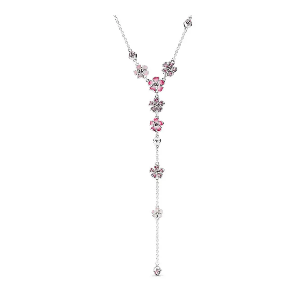 

2019 New 925 Sterling Silver Necklaces Pink Peach Crystal Necklaces For Women Party Wedding Necklaces Jewelry