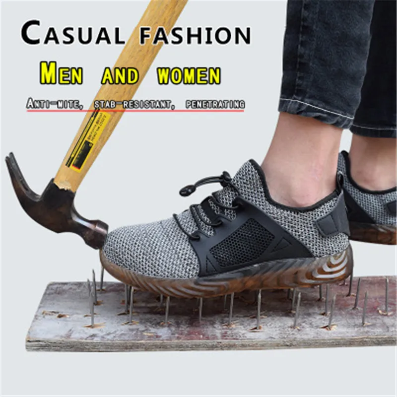 

New men and women protective shoes breathable indestructible safety shoes lightweight steel toe cap slip summer sports shoes