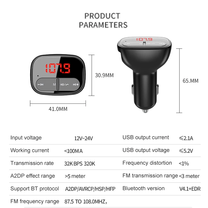 Автомобильный Bluetooth передатчик JINSERTA MP3 плеер со светодиодной подсветкой USB 2 1 А|fm