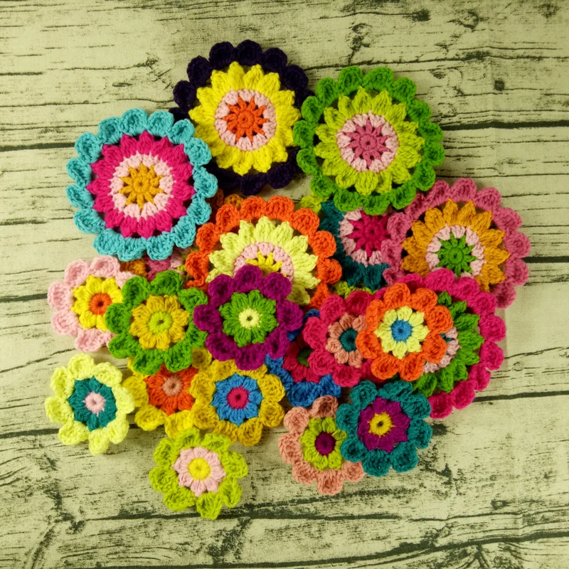 Оригинальные DIY ручные коврики для вязания крючком, круглые подставки 9-14 см, смешанное украшение свадебного стола, одежда из шерсти, аксессуары, патч 50 шт./