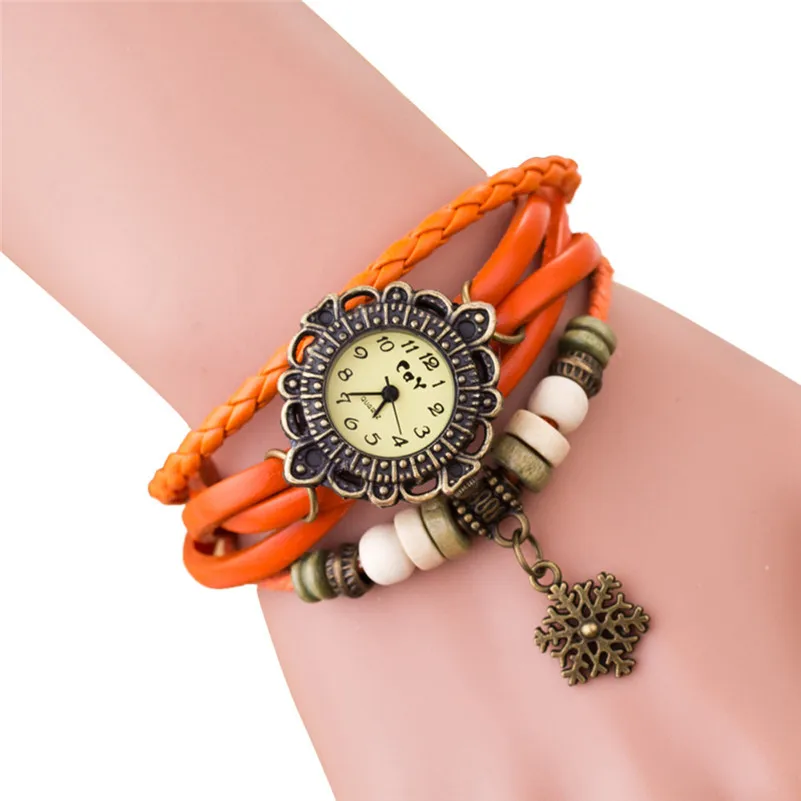 Women's watches brand fashion ladies watch Weave leather band Snowflake Around Quartz Lady Wrist Watches clock Bracelet M18 (1)