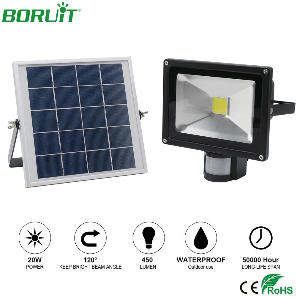 BORUiT 20W LED Solar Outdoor Overstroming Licht met Motion Sensor Tuinpad Licht Waterdicht Solar Straat Licht Energiebesparende