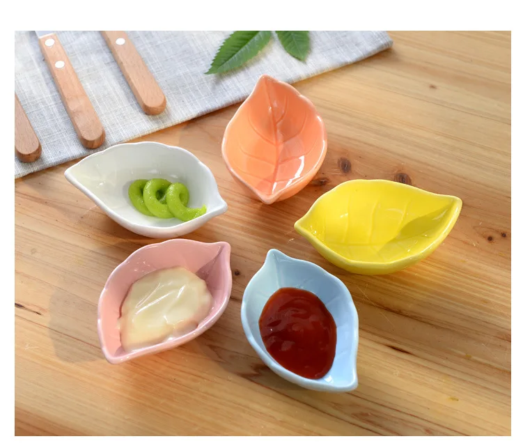 3 шт., керамическая приправа для листьев дерева, Кухонное многоцелевое маленькое блюдо, 7 цветов, глазурь, соус, уксусная посуда