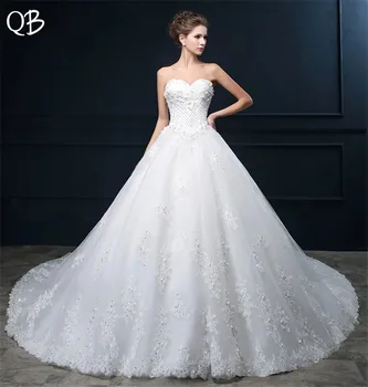 شراءحجم مخصص الكرة بثوب الحبيب الكبير قطار الدانتيل الكريستال الديكور الزفاف فساتين طويلة الرسمي الفاخرة الزفاف أثواب DW501