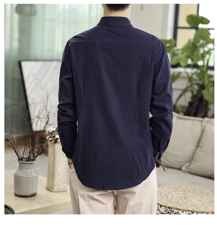 Sinicism Store Men Clothes Man Cotton Linen Casual White Shirts Long Sleeve Shirts Male Chinese Style Solid Shirts