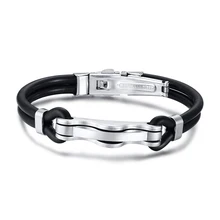 Черный кожаный браслет для мужчин повседневное из нержавеющей стали простой бизнес индивидуальный мужской ювелирные изделия