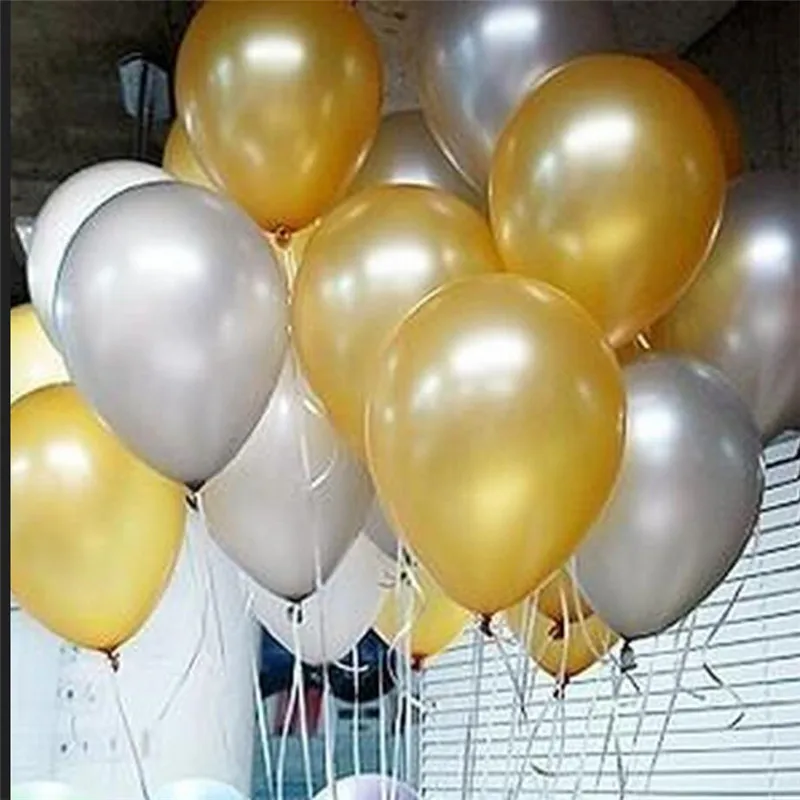 

50 pcs/lot 12 inch 2.8g Latex balloon Helium Round balloons Thick Pearl gold silver balloons Wedding Party Birthday Baby