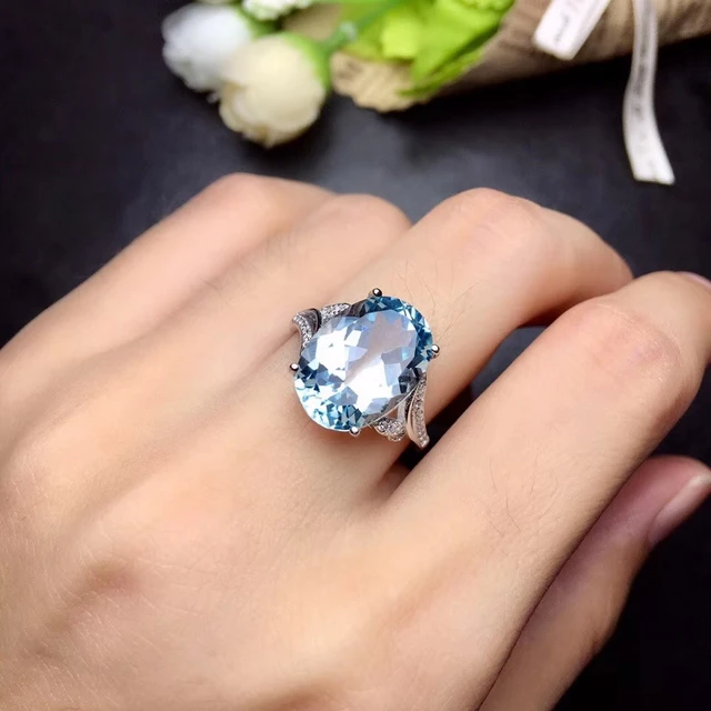 Natural 10*14mm light blue topaz Ring S925 Silver Natural Gemstone Ring