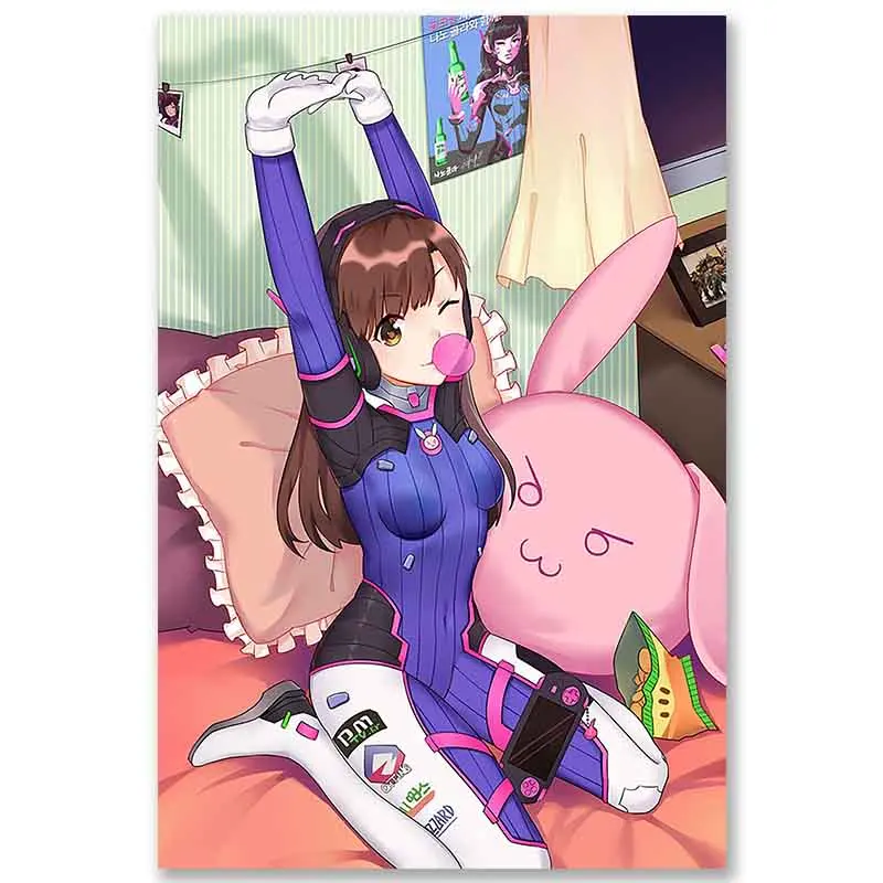 Overwatchs плакат d. va картина аниме настенные художественные шелковые Поттеры для спальни домашний декор художественные принты шелковая Живопись