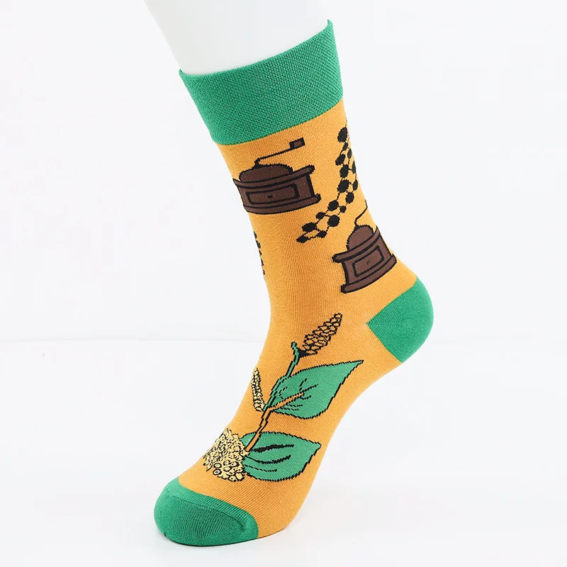 PEONFLY/1 пара мужских носков чесаные хлопковые носки с рисунками животных, птиц, акул, зебры, кукурузы, арбуза, морской еды, геометрические Новые забавные носки - Цвет: 1