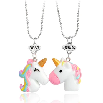 

2pcs/set Horse Pendant Necklace Best Friends Animal Necklace Keychain Keyring Key chains for Friends BFF Jewelry Gift for Kids