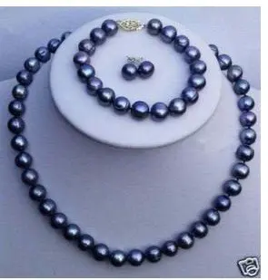 

black TAHITIAN pearl necklace earring bracelet 7-8mm Fashion AKOYA Free shipping