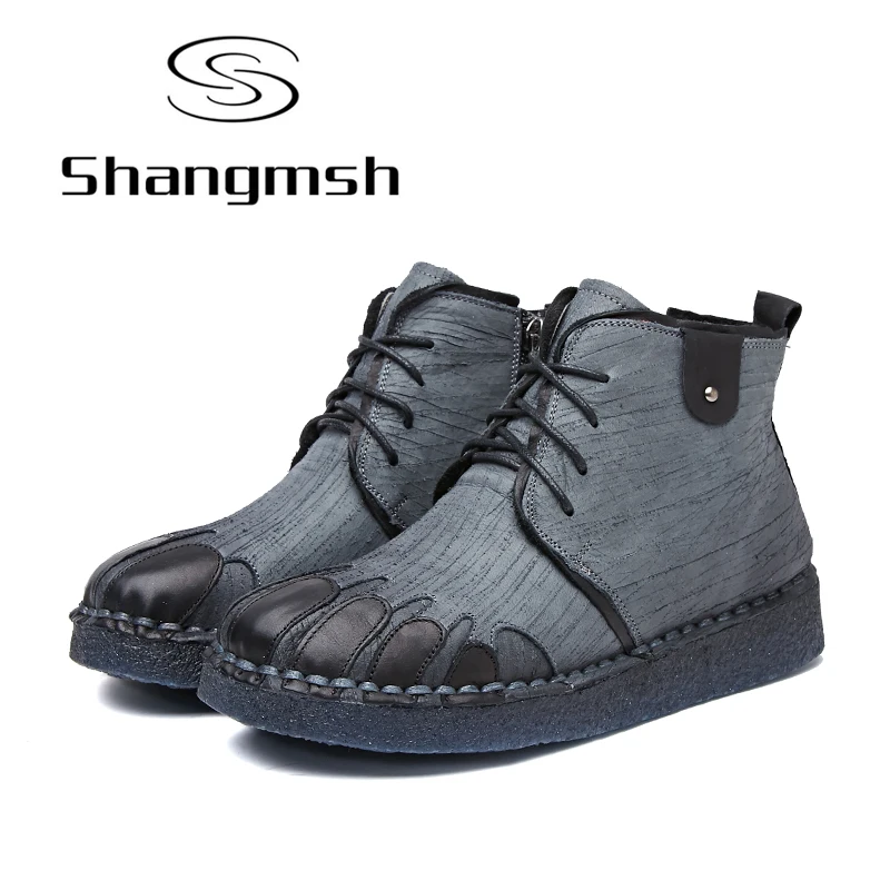 

Shangmsh Women Winter Boots 2017 Retro Handmade Genuine Leather Ankle Boots Soft Casual Ladies Autumn Fashion Shoes Plus Size 42