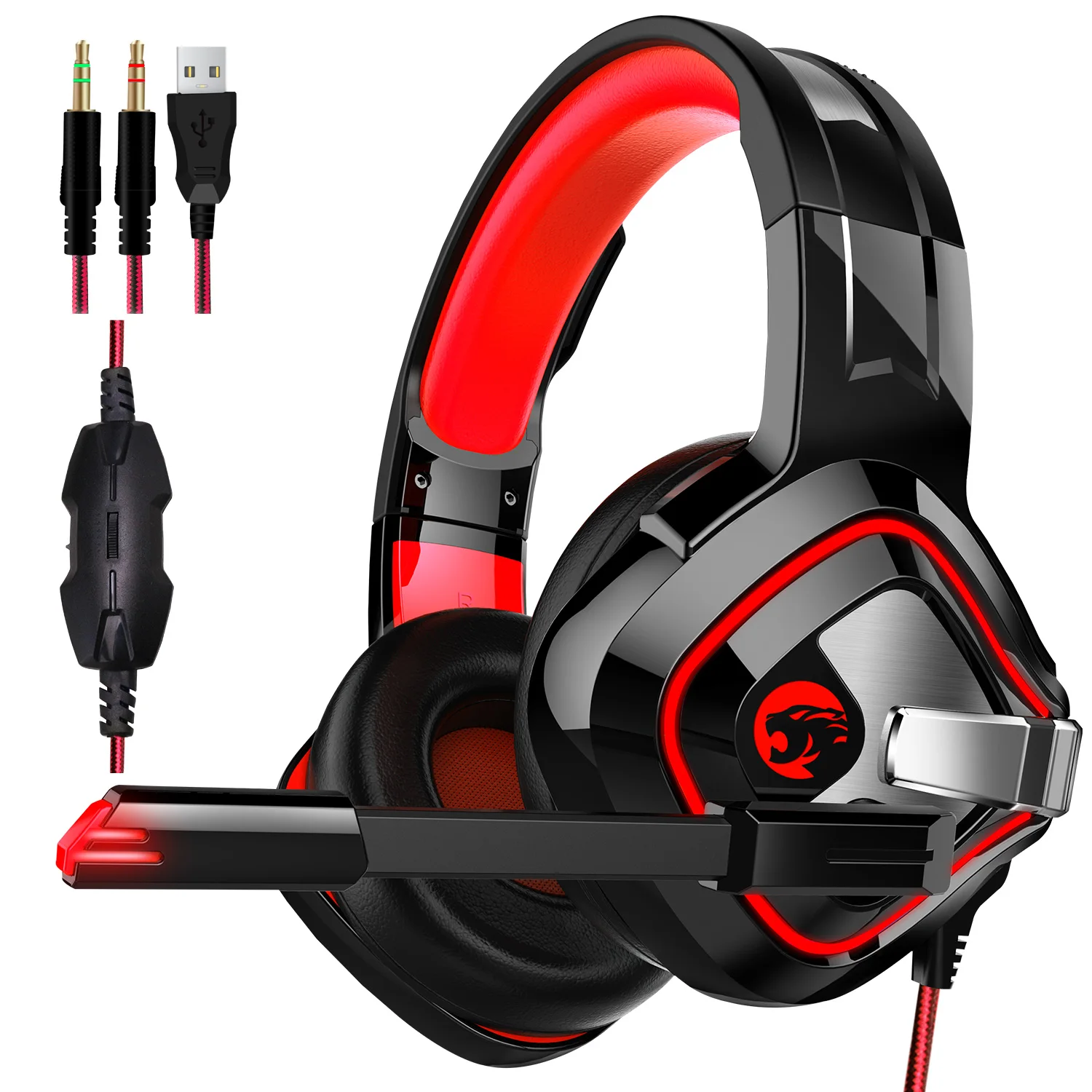 Игровые наушники большие с RGB подсветильник кой стерео микрофоном 3 5 мм глубокими