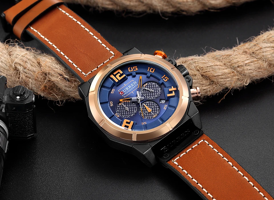  CURREN Fashion Brand Chronograph Sports Men Watches Military Analog Quartz Wrist Watches Genuine Le