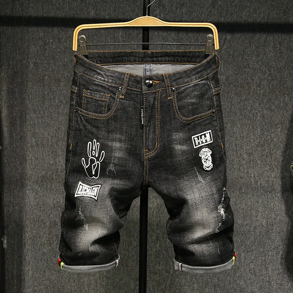 Новые модные мужские летние повседневные спортивные Прямые джинсы на молнии с принтом