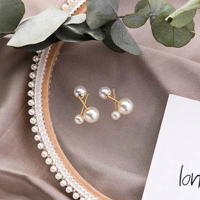 

X Shape Simulated Pearl Beads Stud Earrings For Women New Delicate Scissors Fashion Oorbellen Korean Jewelry Cute Brincos Gifts