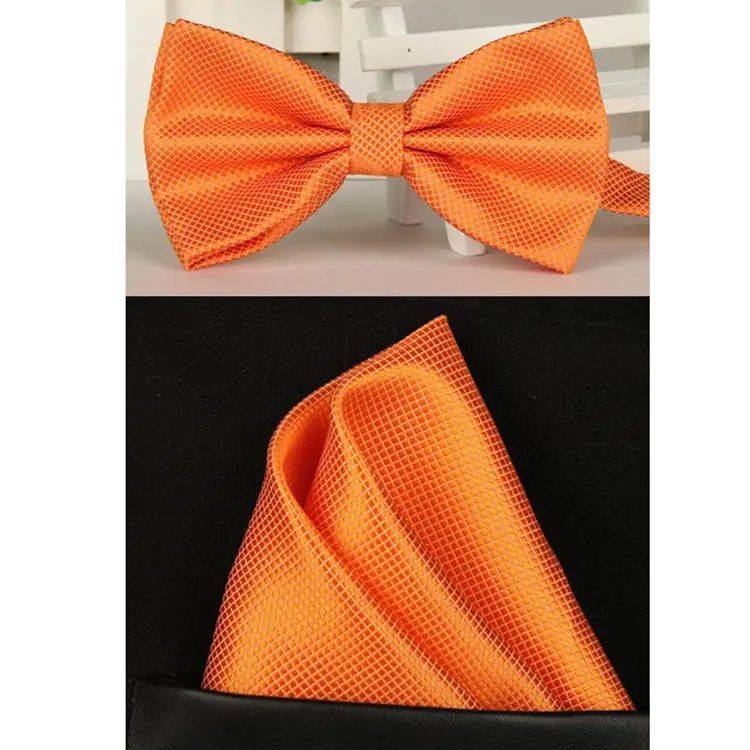 Orange SHENNAIWEI Шелковый однотонный деловой галстук-бабочка для мужчин, винтажный фиолетовый, черный, желтый, серебристый Свадебный галстук-бабочка, карманный квадратный платок, набор, lote - Цвет: Orange