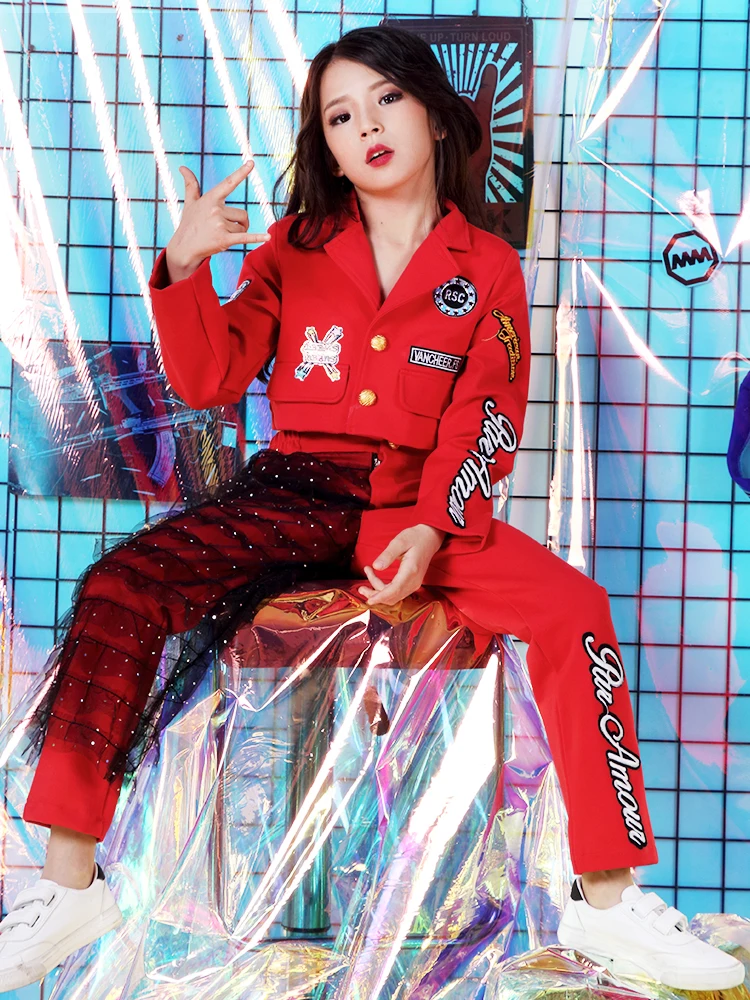 

New High Quality 2019 Jazz Dance Costumes Dance Clothes Girls Models Clothes Small Host Red Suit Performance Clothing