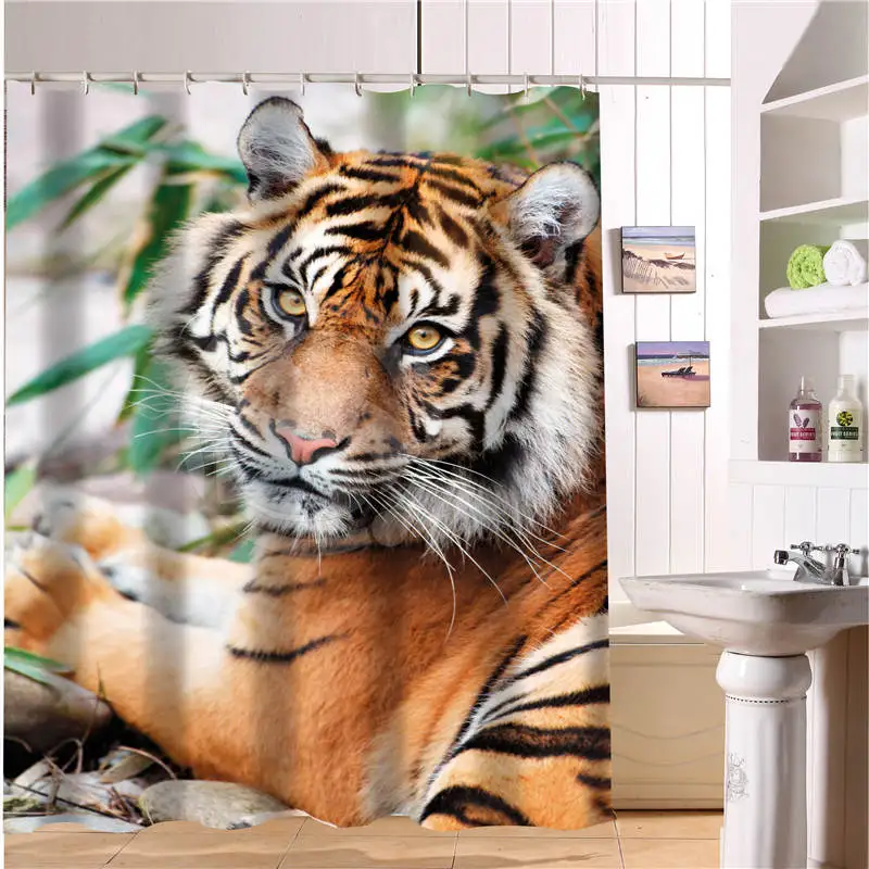 Занавеска для душа Sumatran Tiger водонепроницаемая Шторка ванной из полиэстера с 3D