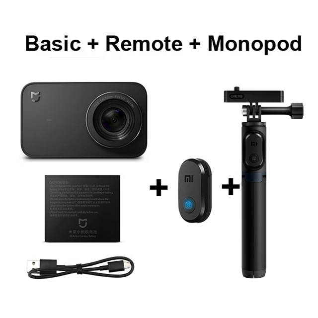 Экшн-камера Xiao mi jia mi 4 K/30FPS Ambarella A12S75 Smart mi ni Sports Cam EIS WiFi 2," с сенсорным экраном видеокамера - Цвет: Basic-Remote-Monopod