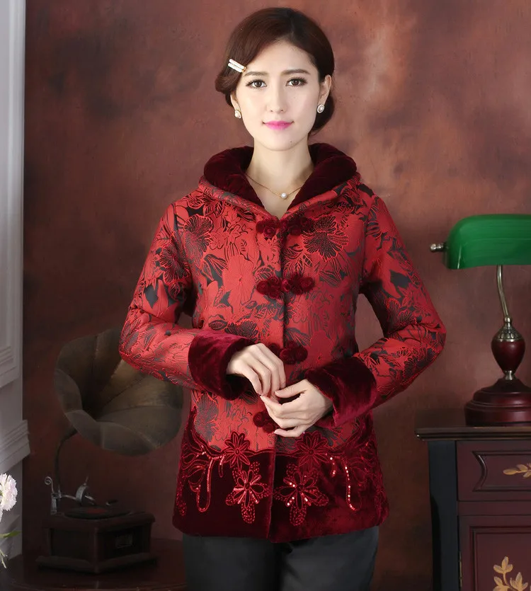 Новинка Китайская традиционная Для женщин зима вышивать цветок стеганая куртка пальто L XL XXL 3XL 4XL TF 020
