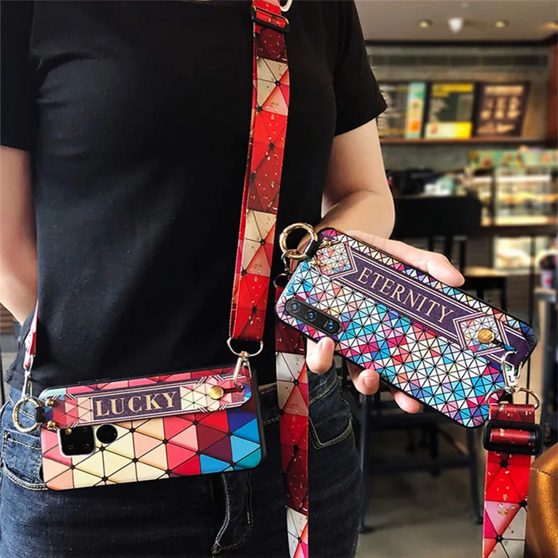 

shoulder strap case for huawei P30 P20 pro mate 20 pro honor 8x 10 lite 20 pro nova 4 3 3i case cover lattice scale wristband