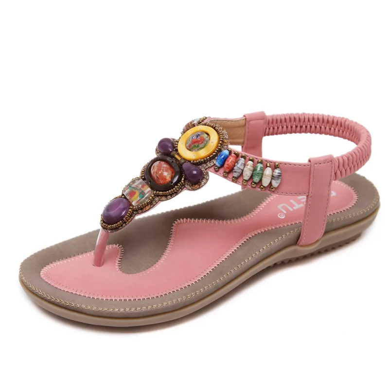 

2019 New Women Bohemia Flat Sandals Shoes Woman String Bead Flip Flop Ladies Sandals Casual Gladiator Sandals Women Shoes