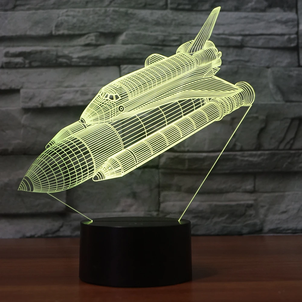Многоцветная светодиодная лампа 3D иллюзия космическая самолета с USB сенсорной