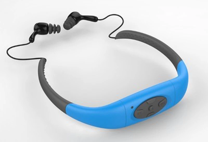 Водонепроницаемый 4G/8 GB Спортивный MP3 музыкальный плеер шейный стерео наушники Sweatproof Аудио гарнитура с FM для дайвинга плавания - Цвет: Black With Blue