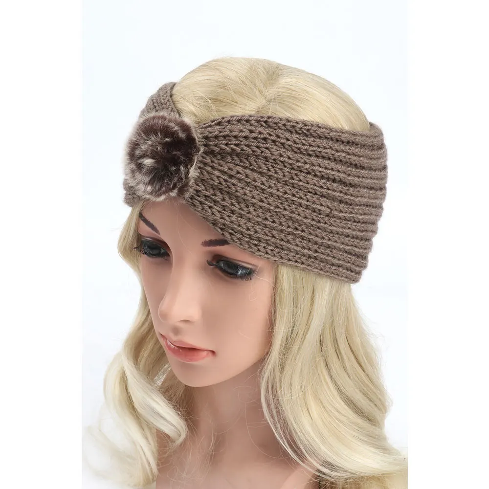 

2019 Women Winter Crochet Hairbands Faux Fur Ball Headbands Winter Warm Knitted Head Wraps Hair Accessories Fashion