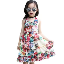 2017 Été Filles Enfants Bohême Floral Mousseline de Soie En Couches Infantile Bow Tie Party Robe Bébé Enfants Vêtements Princesse Robes de Plage