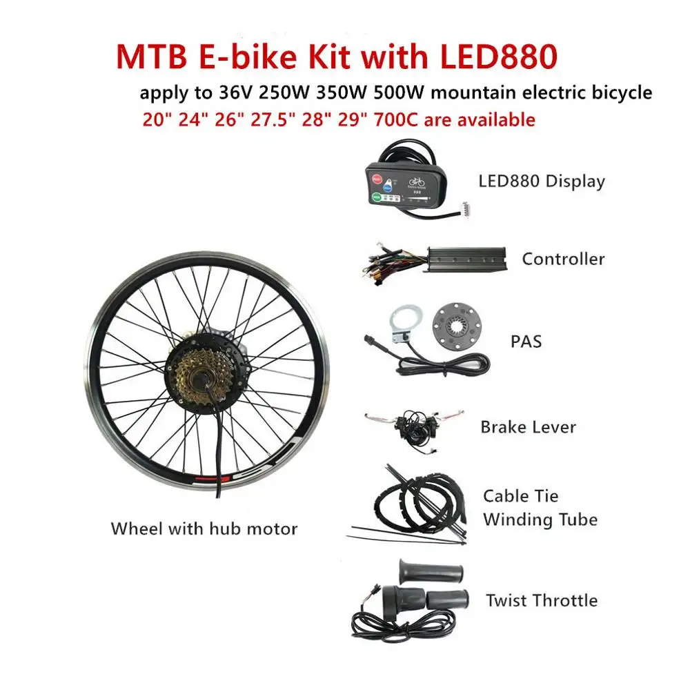 E bike Conversion Kit 36V 500W 20" 24" 26" 27.5" 28" 29" 700C MTB