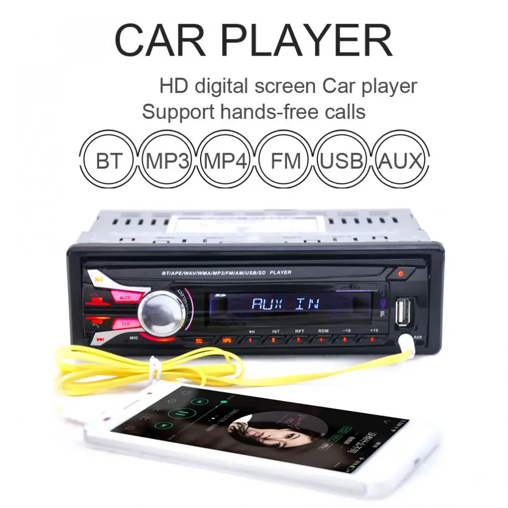 1DIN 12V Car Radio Stereo FM MP3 Player Bluetooth-compatible AUX Input with Detachable Front Panel &amp USB Port Remote Control |