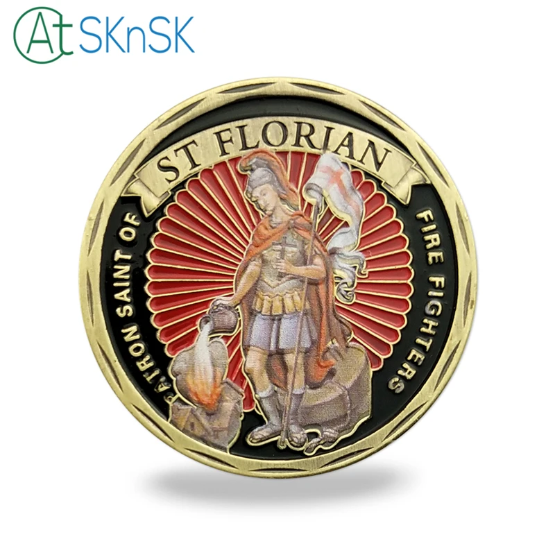 1 шт. образец Святого Флориана патрон Святой пожарных вызов монета традиционная самоотверженная служба США монеты подарок