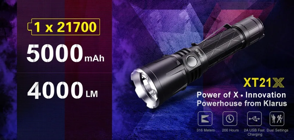 Klarus XT21X светодиодный фонарик CREE XHP70.2 4000 люмен usb зарядка Тактический с 21700 литий-ионным аккумулятором для поиска, кемпинга