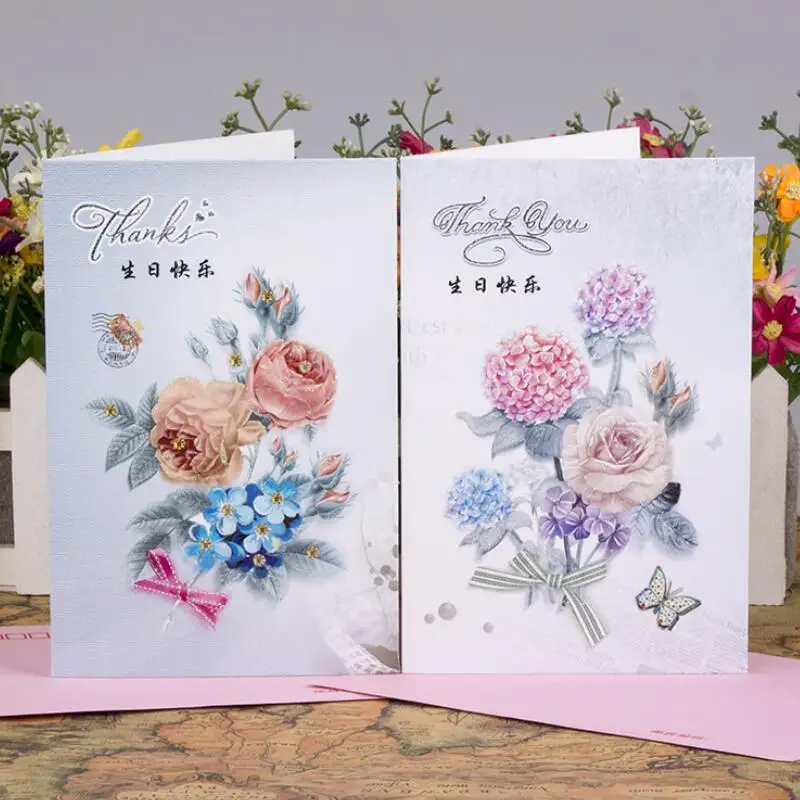 8 Pcs/lot 3D Flower Printing Children Birthdayblessing Greeting Card Postcard with Envelope Handmade Kirigami Gift | Дом и сад