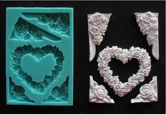 

HEART and FRAME with ROSES Silicone Mold Fimo mold Chocolate Mold Fondant Cake Decoration Mold Sugar Craft Tools Soaps